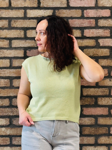 Drop Shoulder Knit Sweater - Light Olive
