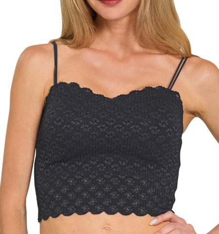 Lace Bralette with Bra Pads - Black