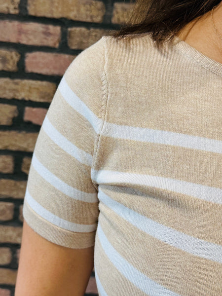 Striped Soft Knit Sweater - Khaki/White