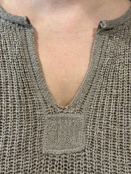 Split Neckline Drop Shoulder Top - Mocha