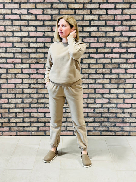 Elastic Waistband Sweatpants - Stone