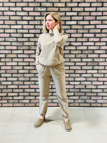 Elastic Waistband Sweatpants - Stone