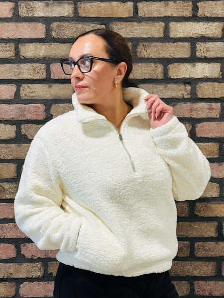 Sherpa Half Zip Jacket - Ivory