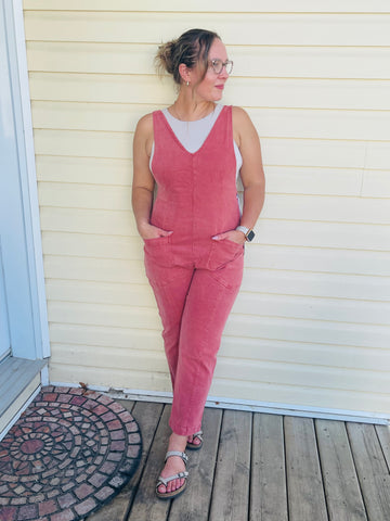 Oversized Casual Overalls - Cabernet