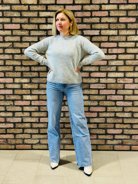 Waffle Pullover Sweater - Light Grey