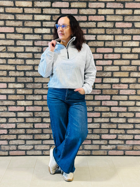 Half Zip Sweatshirt Pullover - Heather Grey