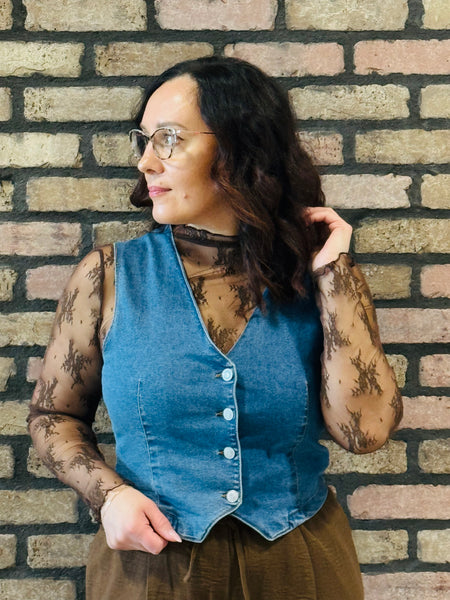 Stretch Denim Vest - Medium Wash