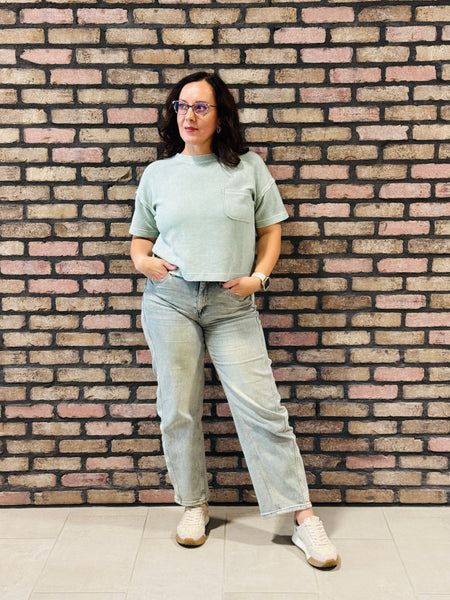 Ribbed Tee with Pocket - H Olive