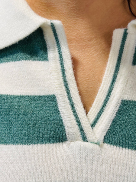 Striped Collared Pullover - Jade