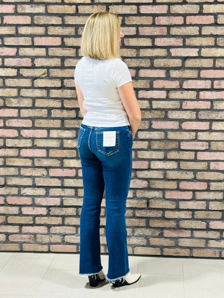 Raw Hem Bootcut Jeans - Dark Wash