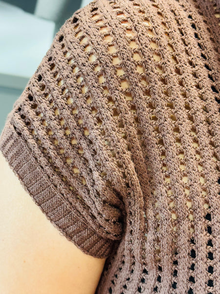 Crochet Sheer Hollow Sweater - Brown