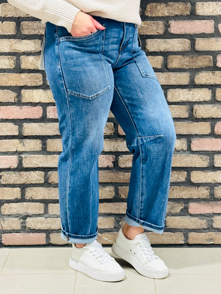 4 Way Stretch Barrel Jeans - Dark Wash