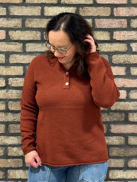 4 Buttons Henley Sweater - DK Rust