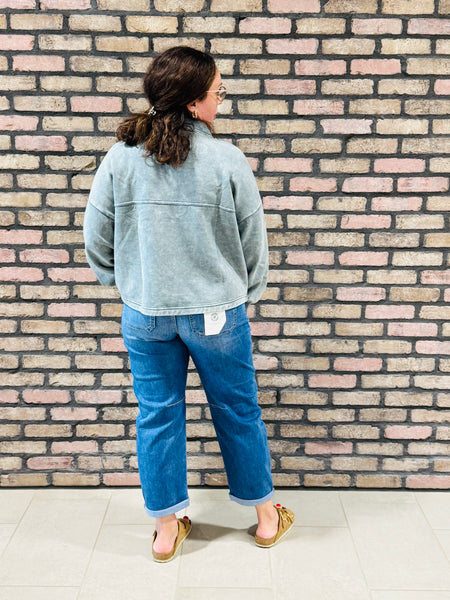 Acid Wash Fleece Shacket - Ash Jade