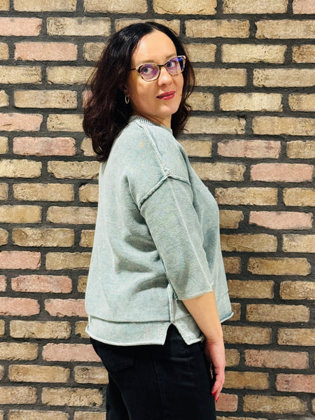 3/4 Sleeves Boxy Sweater - Ash Jade