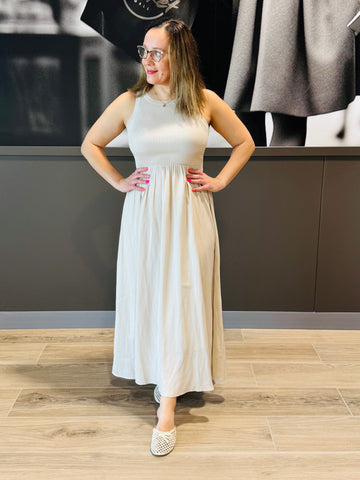 Mix Media Tank Midi Dress - Oatmeal