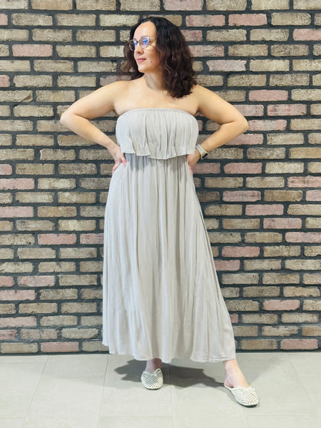 Crinkle Strapless Maxi Dress - Ash Mocha