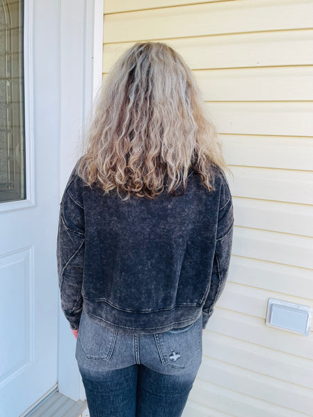Acid Wash Pullover - Ash Black