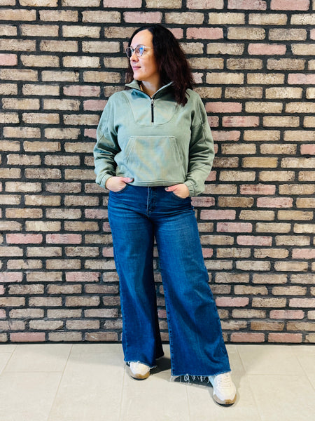 Half Zip Sweatshirt Pullover - Dusty Sage