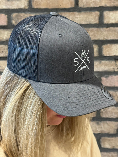 SK Embroidered Retro Trucker Cap - DK H Grey