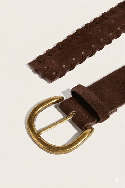 Vintage braided brass pin buckle belt - Brown