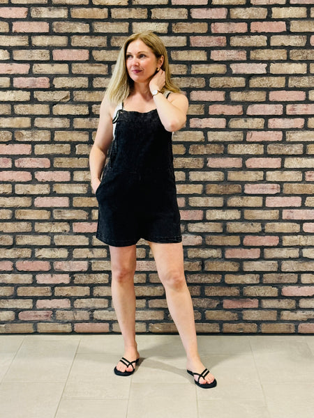 Washed Linen Romper - Ash Black