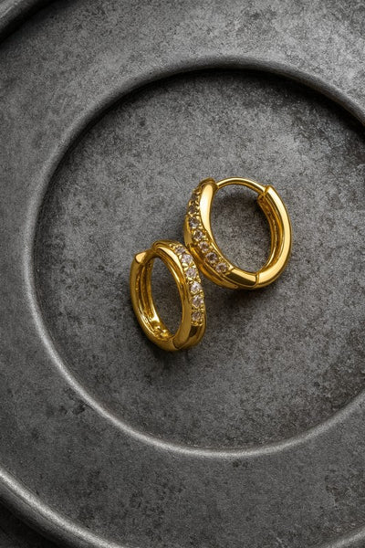 Water Proof Huggie Hoop earrings - Gold with cubic zirconia