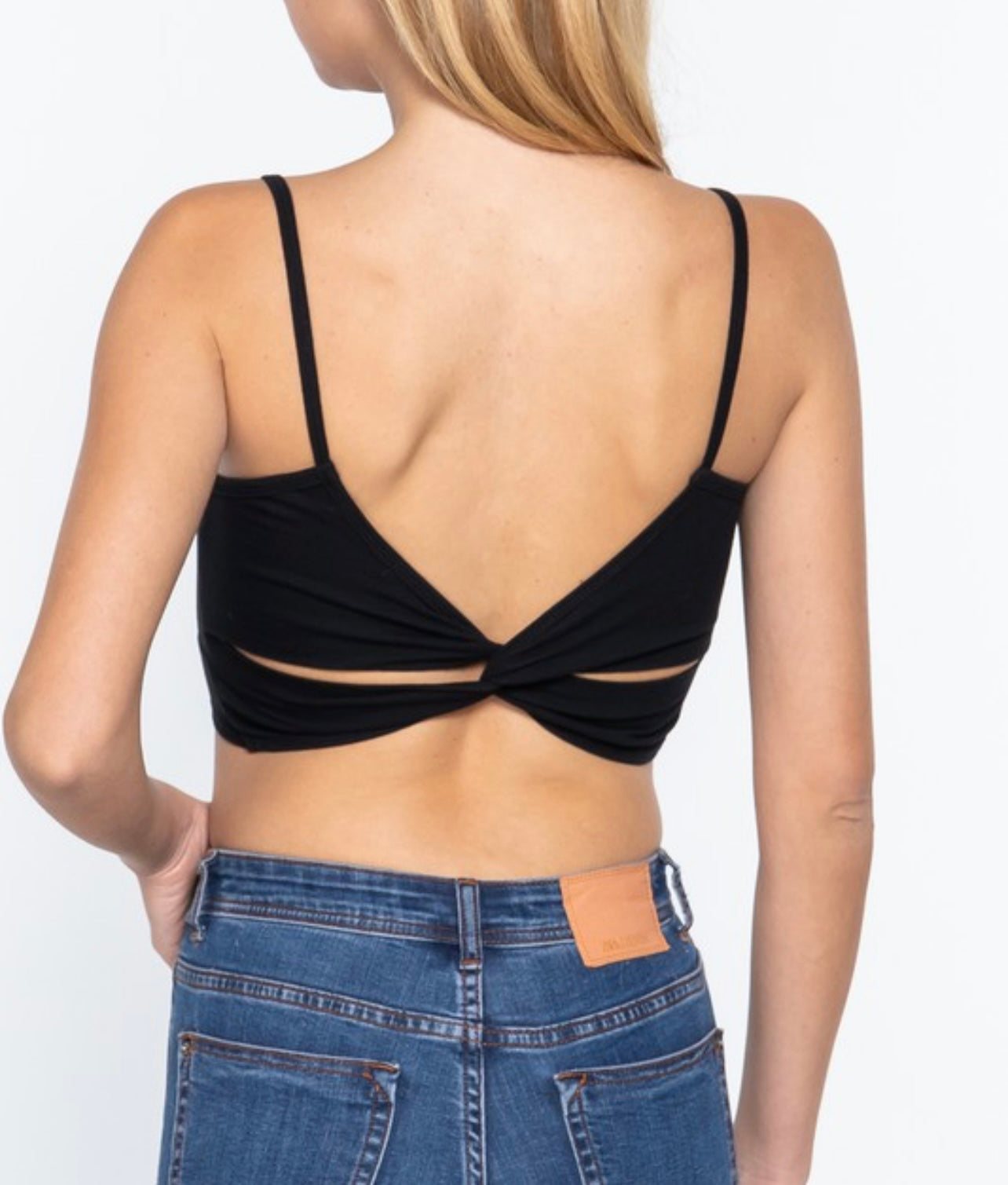 Twisted Back Cami Crop Top - Black