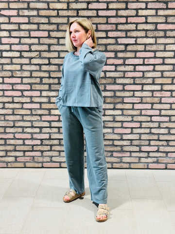 French Terry Pullover and Pants Set - Ash Jade