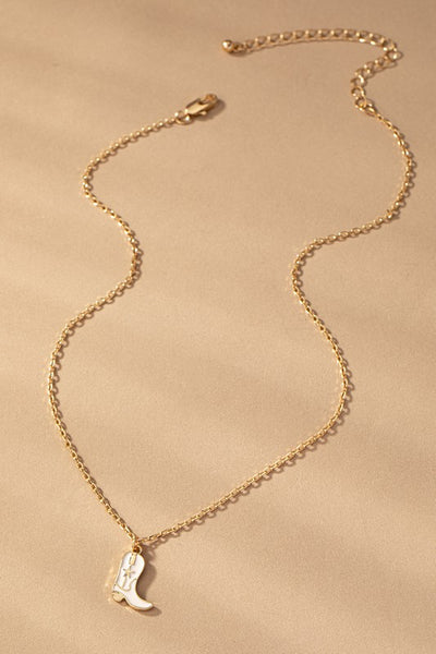 Cowboy Boot Pendant Necklace - White