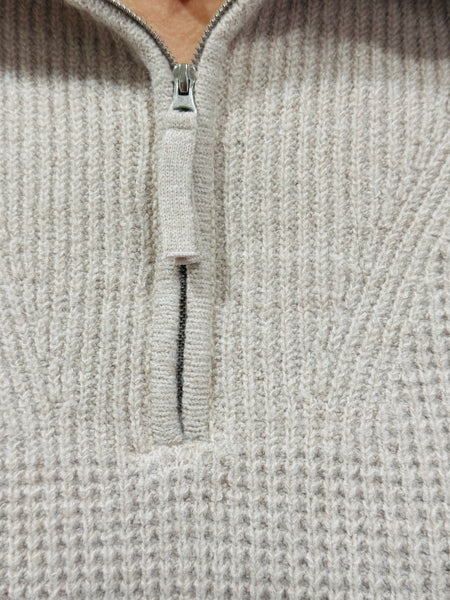 Half Zip Pullover Sweater - H Beige