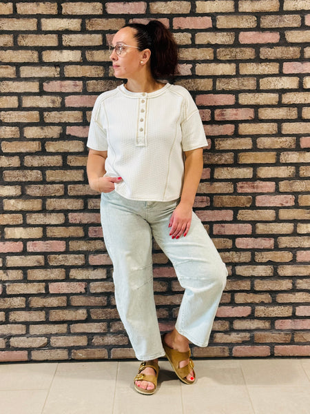 Textured Knit Henley Top - Ivory