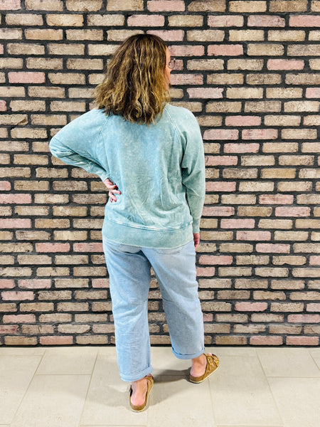 Acid Wash French Terry Pullover - Ash Blue