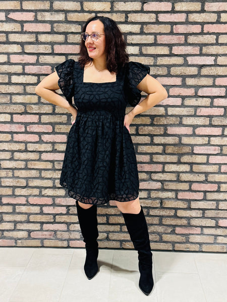 Ruffle Sleeves Mini Dress - Black