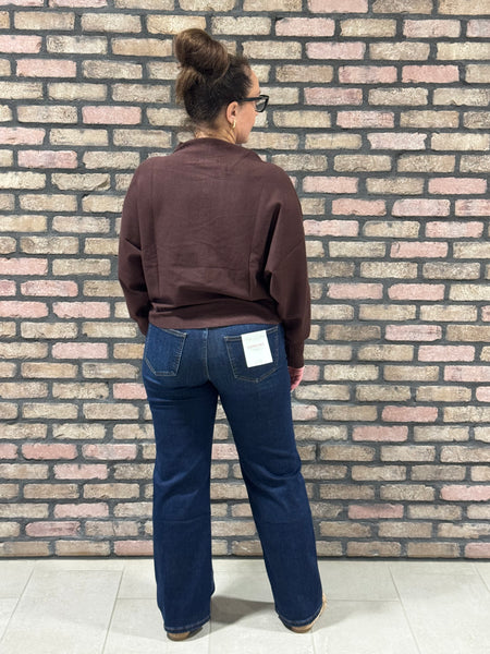 Boat Neck Cardigan Sweater - Dark Brown