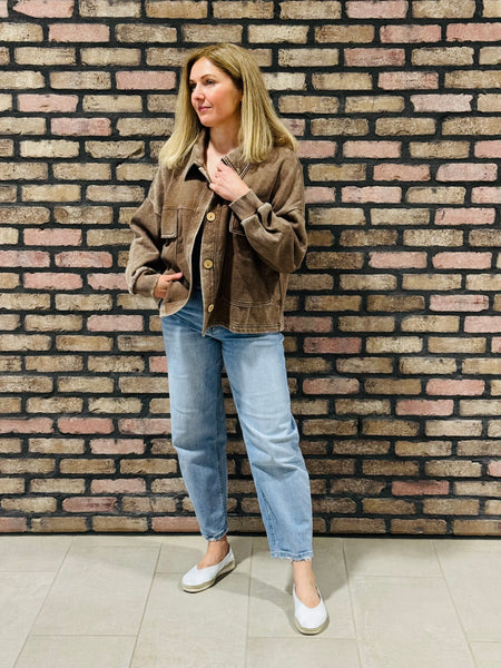 Acid Wash Fleece Shacket - Mocha
