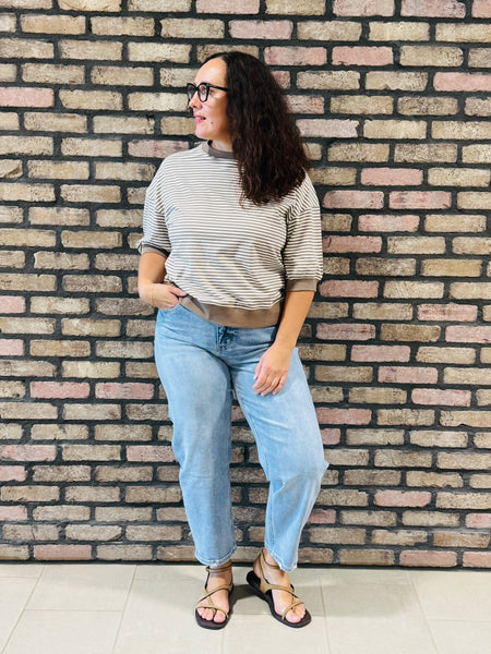 Striped Contrast Trim Top - Cream/Mocha