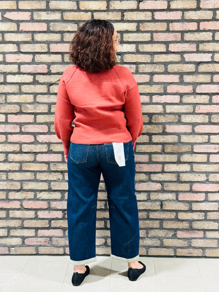 Mock Neck Exposed Seam Sweater - H Rust