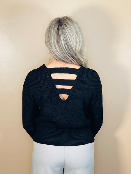Strappy Open Back Sweater - Black