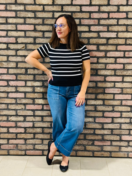 Striped Soft Knit Sweater - Black/White