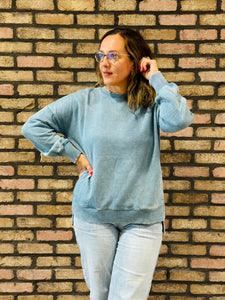 Acid Wash Fleece Pullover - Blue Grey