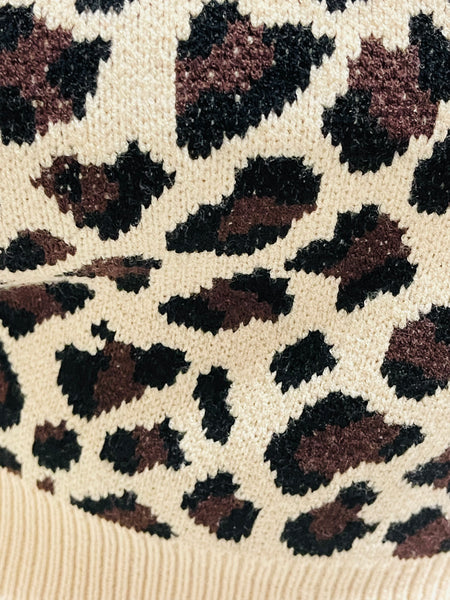 Animal Print Sweater Vest - Camel