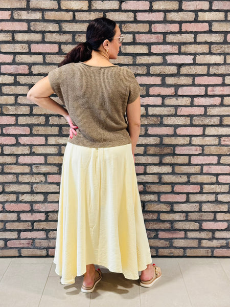 Split Neckline Drop Shoulder Top - Mocha