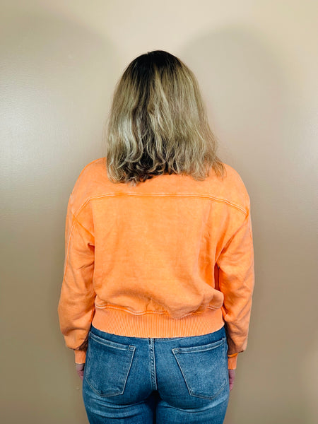 Acid Wash Half Zip Pullover - LT Orange