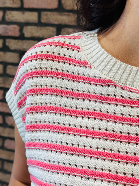 Striped Sleeveless Top - Taffy Pink