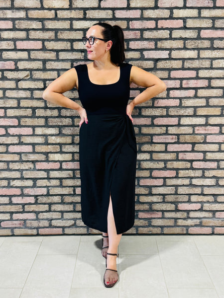 Crinkle Woven Wrap Skirt - Black