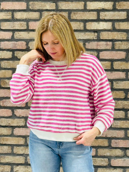 Textured Striped Pullover - Candy Pink