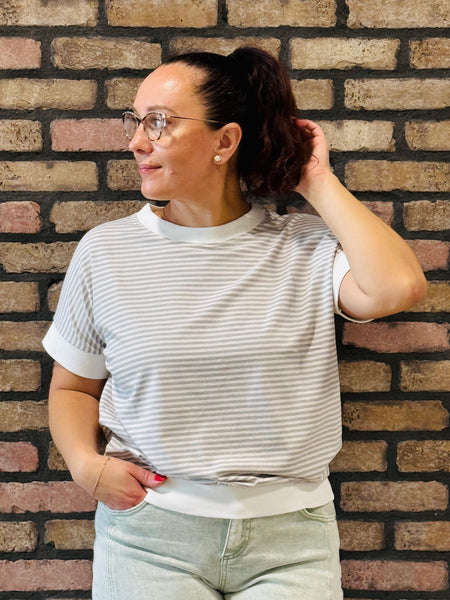 Striped Contrast Trim Top - H Grey