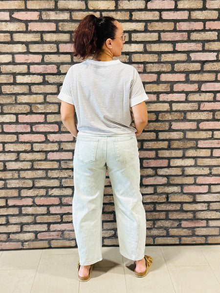 Striped Contrast Trim Top - H Grey