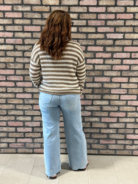 Split Neck Sheer Knit Pullover - Mocha